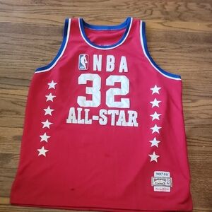 Magic Johnson Mitchell & Ness Red and Blue NBA All-Star Jersey